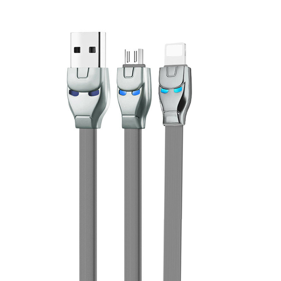 USB კაბელი HOCO U14 Steel Man 2in1 Lightning + Micro USB Charging Cable 1.2m 