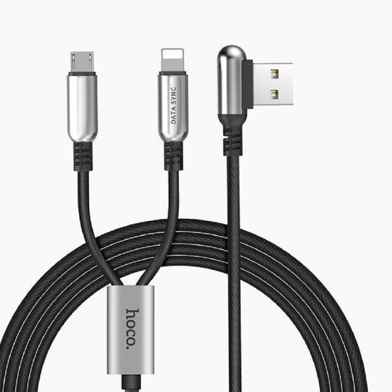 USB კაბელი HOCO U17 Capsule 2in1 Lightning + Micro USB Charging Cable 1.5m
