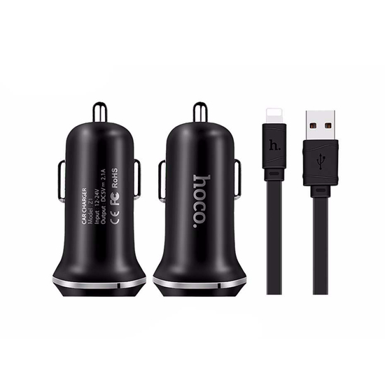 მანქანის დამტენი HOCO Z1 Dual USB Charger + Lightning Cable