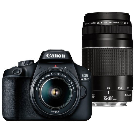 ნოუთბუქი Canon EOS 4000D Black + Lens EF-S 18-55 IS II + Lens EF 75-300 III