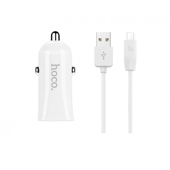 მანქანის დამტენი HOCO Z12 Elite Dual USB Charger + Micro USB Cable - White