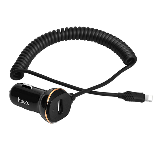 მანქანის დამტენი HOCO Z14 with Lightning Cable - Black